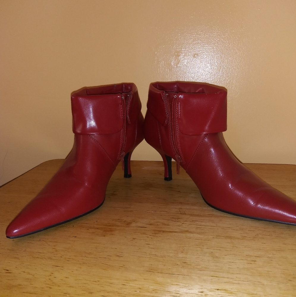 Fioni Red Leather Booties